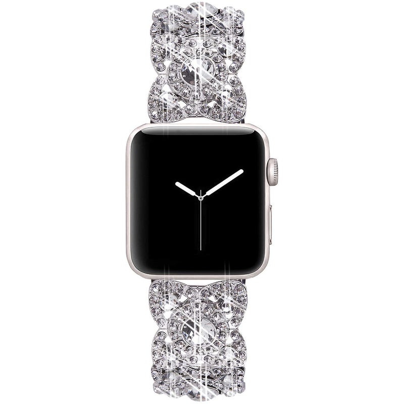 VIQIV Bling Bands for Compatible with Apple Watch 42mm 44mm 45mm 46mm 49mm Ultra Iwatch Series 11 10 9 8 7 6 5 4 3 SE SE2, Diamond Rhinestone Stainless Steel Metal Bracelet Wristband Strap for Women Silver - Image 4